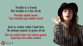 Trouble Is A Friend  Lenka Lyrics video dan terjemahan [upl. by Yartnoed]