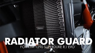 KTM 1290 SUPERDUKE R EVO  Bagoros Performance Radiator Guard [upl. by Aerdnaek]