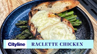 Raclette grilled chicken with charred asparagus and onion [upl. by Keating]