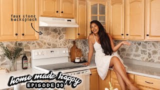 DIY Kitchen Backsplash Renter Friendly  diy faux stone backsplash [upl. by Anyel917]