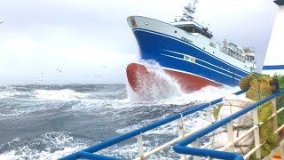 Ship in Storm  Fishing Trawler in Rough Seas and Massive Waves 4K [upl. by Raina245]