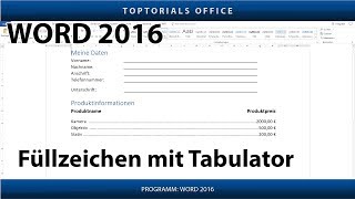 Füllzeichen mit Tabulator setzen Microsoft Word 2016 [upl. by Lance]