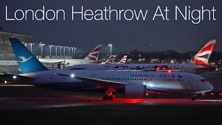 Night Plane Spotting at London Heathrow Airport  Single Runway Operations [upl. by Aihselef]