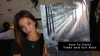 How To Paint Trees an Sun Rays Using Acrylics [upl. by Peta]