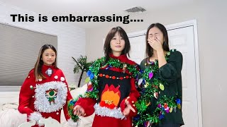 DIY UGLY CHRISTMAS SWEATERS AND WEARING IT OUT IN PUBLIC so embarrassing [upl. by Airenahs]