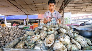 Street Food OYSTER BAR Seafood Mountain in Surat Thani Thailand [upl. by Adnilram670]