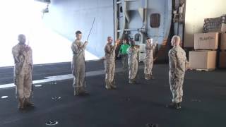 U S Marines Practice Sword and Guidon Drill Movements [upl. by Anayik]