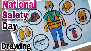 Safety Day Poster  National Safety Day Drawing [upl. by Jeaz213]