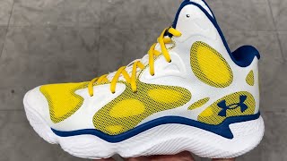 Under Armour Curry Spawn FloTro Dub Nation White Yellow Basketball Shoes [upl. by Atnovart]