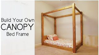 How To BUILD a Canopy Bed Frame  DIY 7 Minute Bed [upl. by Llemij]