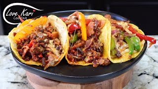 Tacos de Alambre de Res y Tocino Cheesy Fajita and Bacon Tacos [upl. by Atnoved]