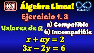 013 Calcular valor del parámetro para que el sistema sea compatible o incompatible A Lineal [upl. by Brinson95]