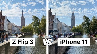 Samsung Galaxy Z Flip3 versus iPhone 11 CAMERA TESTS — Photo and video comparisons [upl. by Cutty]