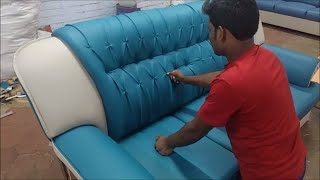 How to Make Diamond Sofa Step by step Making  Sofa Back Design Button Finishing work  Import sofa [upl. by Aisela]