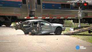 Video shows Amtrak train slice car in half [upl. by Tratner539]