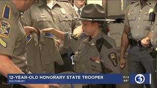 Video CT State Police welcome honorary trooper [upl. by Ahtelat243]