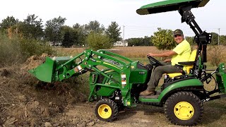 ENOUGH CURL Deere 120R MSL Moving Dirt and Pallets Deere 1025R [upl. by Adali]