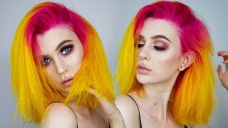 DYING MY HAIR PINK  YELLOW 💦 Hair Dye Tutorial  Evelina Forsell [upl. by Anirehtak892]