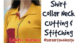 Ladies Shirt Collar Kurti Cutting amp Stitching  Shirt collar  ladies shirt collar SaraArtAndDesign [upl. by Alamaj301]