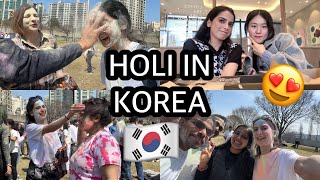 🇰🇷MY FIRST HOLI EVER  Korea vlog cherry blossom🥳🌸 [upl. by Anema706]