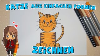 Katze aus einfachen Formen einfach malen für Kinder  ab 5 Jahren  Malen mit Evi  deutsch [upl. by Arorua263]