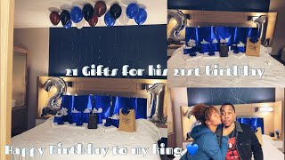 My Boyfriends 21st Birthday Surprise 🎉 Hotel Decorating  21 Gifts Opening 💙 [upl. by Assiren]