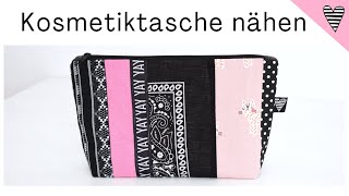 Kosmetiktasche aus Stoffresten nähen  einfaches Patchwork  DIY MODE [upl. by Shiller]