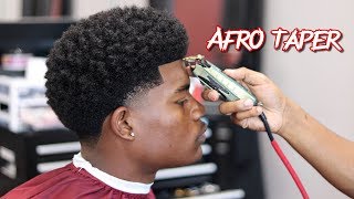 BARBER TUTORIAL AFRO TAPER  CURL SPONGE WITH SIDE PART [upl. by Hassi355]