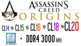 DDR4 3000 Mhz CL14 vs CL15 vs CL16 vs CL18 vs CL20 in Assassins Creed Origins [upl. by Ayatnwahs]