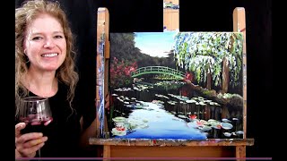 Learn to paint MONET WATER LILY POND with acrylics  Paint and Sip at Home  Step by Step Tutorial [upl. by Dong]