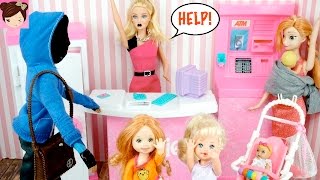 Barbie Doll Bank Playset  Playing with Elsa amp Anna Toddlers [upl. by Yerfoeg]