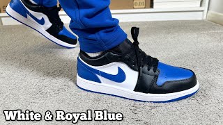 Air Jordan 1 Low Whiteamp Royal Blue Reviewamp On foot [upl. by Ilenna34]