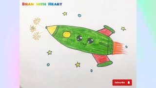 How to draw a rocket step by step Rocket Drawing Easy For Kids simple rocket drawing with colours [upl. by Nomi]