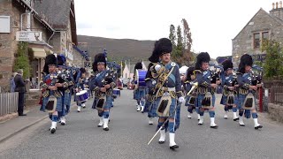 RAF Central Scotland Pipes and Drums march through Deeside to Braemar Gathering Highland Games [upl. by Aynodal]