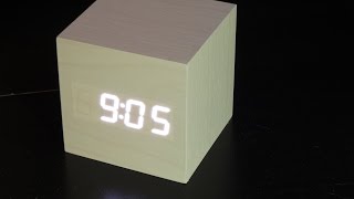 Wood cube LED alarm clock reviewsetup [upl. by Eidnam]