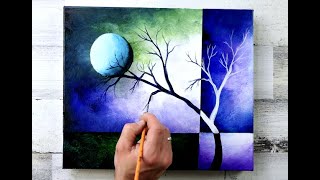 How to Paint Abstract Tree  Masking Tape Art  Easy Painting for Beginners [upl. by Ahsirpac]