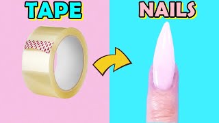 HOW TO MAKE FAKE NAILS FROM TAPE in 5 Minutes  And REMOVE  Easy and Quick Nail Hack [upl. by Ilbert]