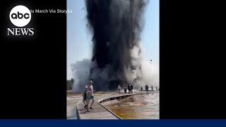 Video shows tourists flee as Yellowstone geyser erupts [upl. by Aihsei]