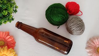 Easy Bottle Art With Woolen Thread  DIY Bottle Decoration Ideas  Kashmira art [upl. by Aekahs]