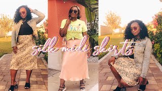 how to style silk midi skirts  outfit of the day  ZARA amp FOREVER21 [upl. by Eire]