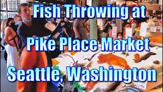 Fish Throwing at Pike Place Fish Market in Seattle Washington [upl. by Jackelyn583]