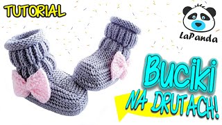 BUCIKI NA DRUTACH DLA NIEMOWLAKA 5 Jak zrobić  LaPanda  KNITTED BABY UGGS [upl. by Neelra122]