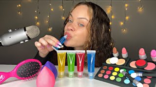 ASMR EDIBLE MAKEUP PALETTE EDIBLE LIP GLOSS EDIBLE HAIR BRUSH EDIBLE BEAUTY BLENDER MUKBANG [upl. by Haggi]