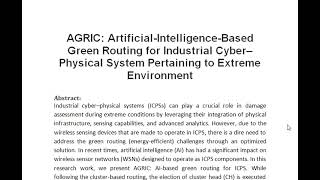 AGRIC Artificial Intelligence Based Green Routing for Industrial Cyber–Physical System Pertaining to [upl. by Lipscomb]