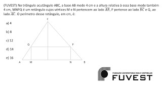 MATEMÁTICA  FUVEST Exercício Resolvido 020 [upl. by Esylle]