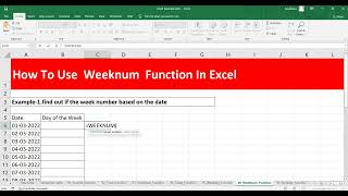 How To Use Weeknum Function In Excel  How to get the week number in a year based on a date In Excel [upl. by Stanislaw]