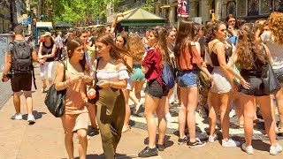 Barcelona Walk of La Rambla  Famous Tourist Street [upl. by Sioled]