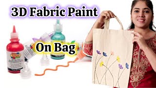 Fabric Painting On Bag On Canvas  3D Fabric Paint [upl. by Keely322]