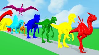 Paint Animal Dinosaurs Trex Spinosaurus Pterodactyl Stegosaurus Fountain Crossing Animal Cartoon [upl. by Maddalena]