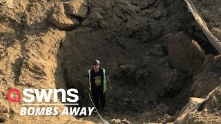 Footage shows the gigantic crater left by live WWII bomb after it was detonated in Goole UK  SWNS [upl. by Saeger160]